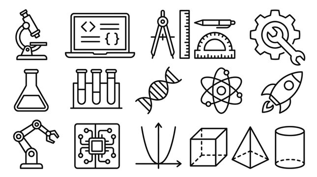 Science, Technology, Engineering, Math Icons: STEM Icons Vector Set