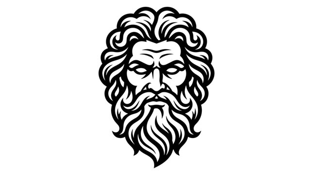 Black and white Greek god Zeus head.