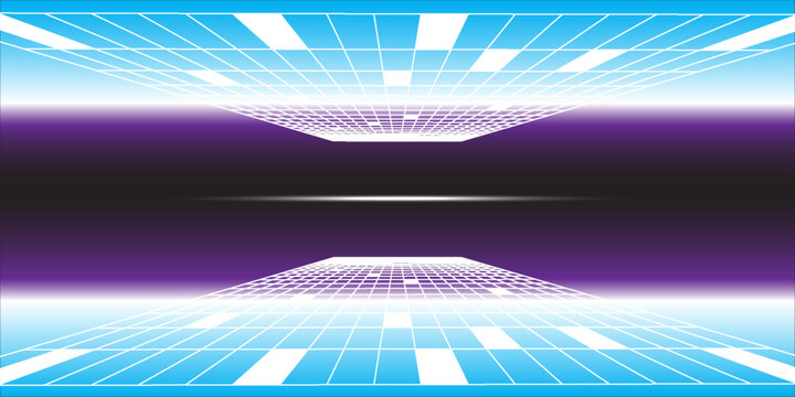 Futuristic retro landscape of the 80s. Futuristic in digital retro style, cyber texture. Suitable for design in the style of the 1980s.