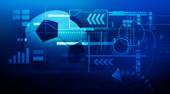 Digital technology in football and soccer team manager tactics analysis, online sport betting concept
