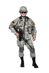 Fototapeta premium Soldier in camouflage uniform holding rifle.