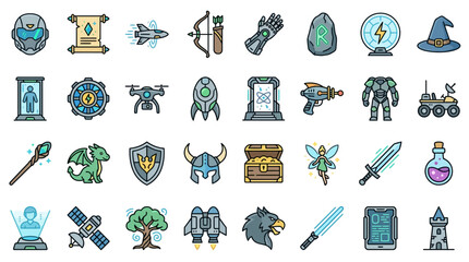 A fantasy illustration of various magical objects and creatures on display © Indra Maulana