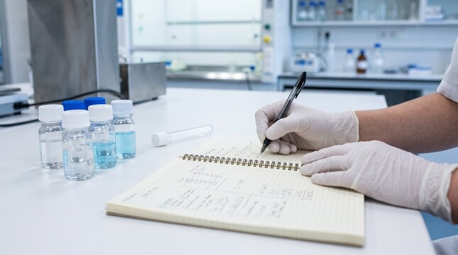 Laboratory Technician Recording Drug Formula Results After Experiment