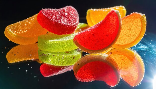 Glistening Fruit Slice Candies Scattered and Stacked