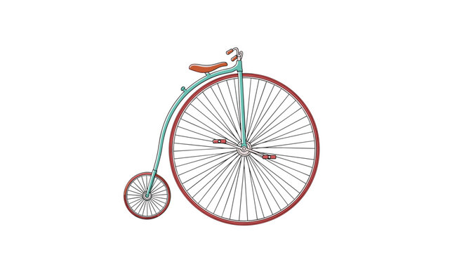 Classic penny farthing bicycle with its characteristic large front wheel and small rear wheel isolated on a white background.