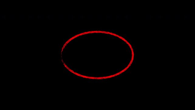 Red hand drawn circle animation loop on black background for digital graphic presentation.