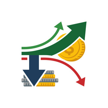 Financial icon showing upward and downward market trends