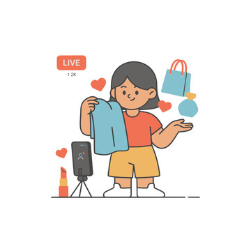 Livestream shopping woman flat vector illustration