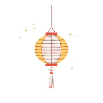 Orange Paper Lantern with Tassel Vector Illustration