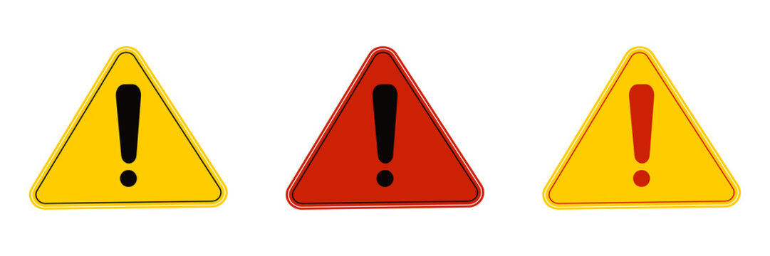 Warning Triangle Sign Icon Set - Danger Alert Symbol - Caution Hazard Vector Collection