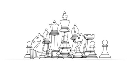 Chess Piece Silhouette Line Art - Strategic Game Pieces © Siap