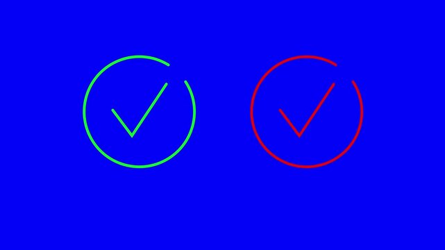 Minimalist animated green checkmark and red cross icons inside circles isolated on white background for correct wrong answer selection and quiz motion graphics and 4k video 