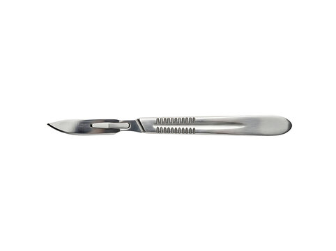 Professional Medical Surgical Scalpel with Sharp Steel Blade Isolated on White
