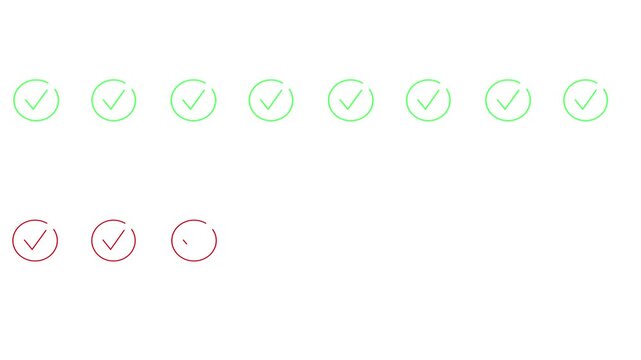 Minimalist animated green checkmark and red cross group icons inside circles isolated on white background for correct wrong answer selection and quiz motion graphics and 4k video 