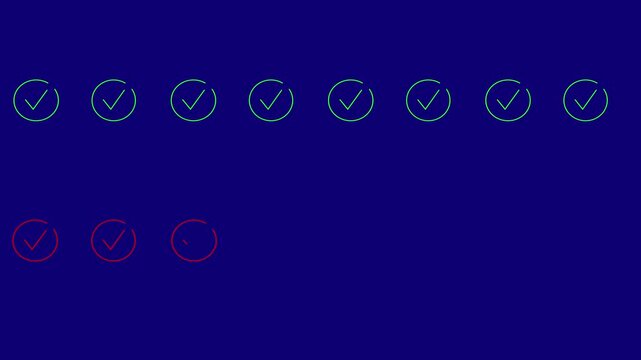 Minimalist animated green checkmark and red cross group icons inside circles isolated on white background for correct wrong answer selection and quiz motion graphics and 4k video 