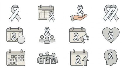 Fototapeta premium Set of Icons Representing Awareness Campaigns and Support.