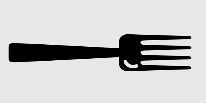 Horizontal fork vector icon, minimalist black silhouette silverware design isolated on background for restaurant food menu