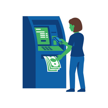 A person withdraws cash from an automated teller machine