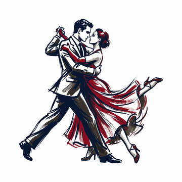 An elegant illustration of a couple dancing tango passionately