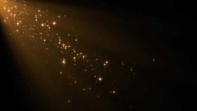 golden shiny stars glitter and particles corner falling and light flare animation, abstract gold new year and christmas stream, social media motion background