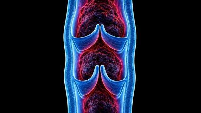 3D animation of thrombus formation inside a human vein, illustrating deep vein thrombosis.