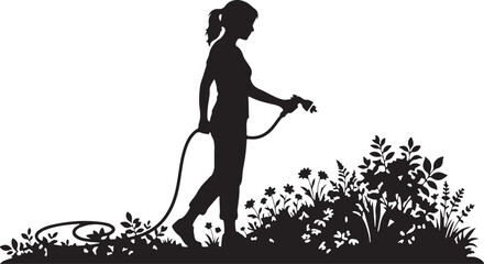 silhouette of a girl watering the plant  © Hasher