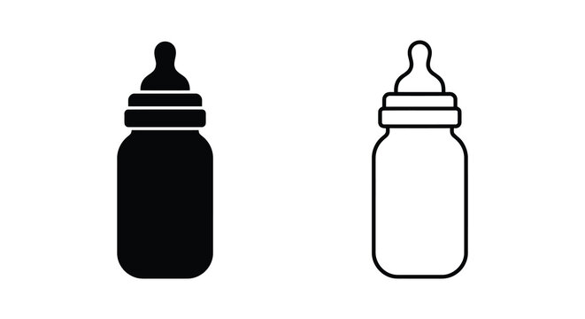 Baby bottle silhouettes black and white line art illustration