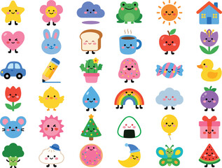 Obraz premium Cute Kawaii Sticker Vectors & Adorable Cartoon Icons Pack