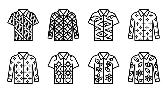 Indonesian Batik Shirt Vector Icon Set