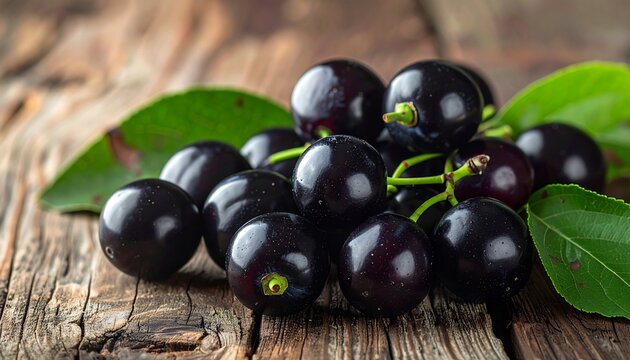 Fresh Java plum (Syzygium cumini) on wooden background