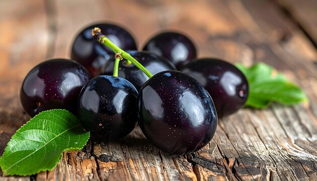 Fresh Java plum (Syzygium cumini) on wooden background