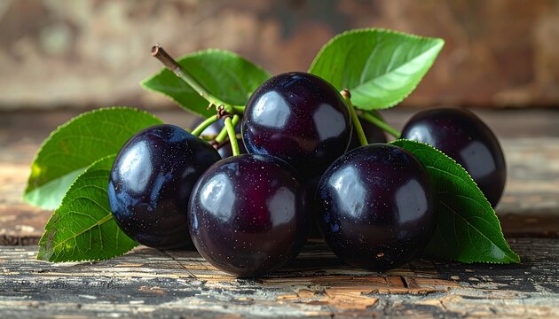 Fresh Java plum (Syzygium cumini) on wooden background