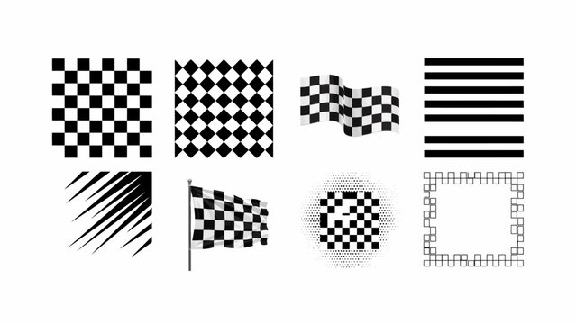 Checkered patterns and striped designs a monochrome graphic collection on a white background flag pattern chessboard diamond harlequin