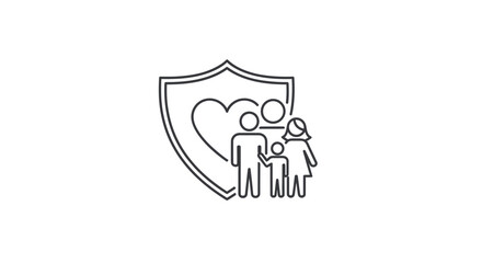 Fototapeta premium Family Protection Shield with Heart Icon: Security, Love, and Safety Concept