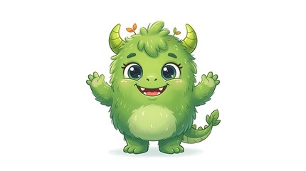 Fototapeta premium Friendly green cartoon monster character.