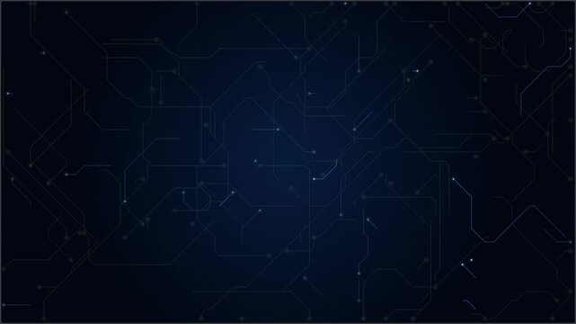 Digital Circuit Board Animation with Flowing Data Streams and Glowing Nodes