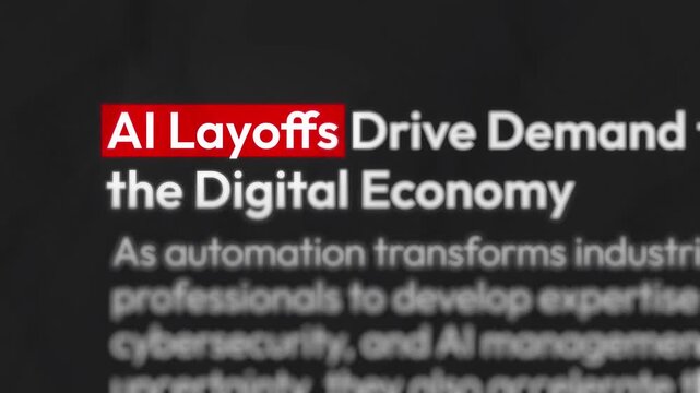 AI Layoffs Highlighted Text Animation for Artificial Intelligence Workforce Changes, Job Reductions, Automation Trends, Technology Industry News and Business Headlines. 2D Video Animation