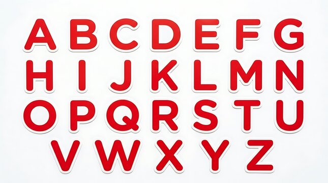 Red alphabet letters on white background.