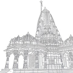 Obraz premium Detailed outline of a grand ornate historic temple structure