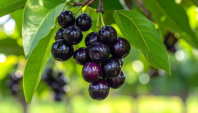 Ripe Java plum fruit hanging on tree branch