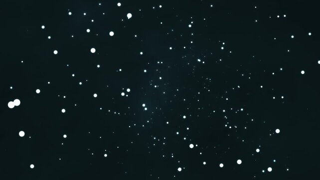 Glowing white particles drift slowly through a dark void creating a serene and atmospheric motion video effect that adds depth and elegance to any creative digital project or visual presentation.