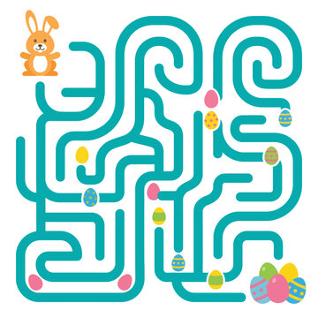 Easter maze game with a cute bunny and colorful eggs