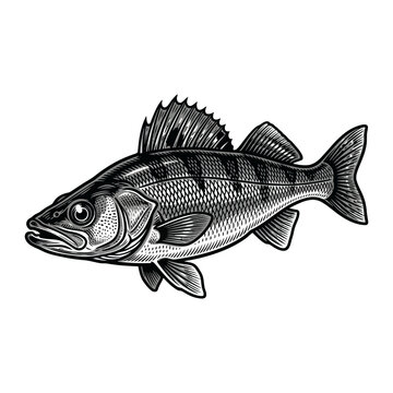 Vintage engraving illustration of a perch fish on white background