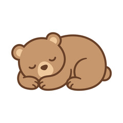 A cute brown bear cub sleeps peacefully on a white background © piani
