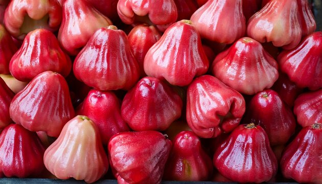 Fresh Rose Apples Background Close Up N Tropical Wax Apple Fruit Texture