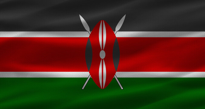 Kenyan flag with fabric texture. Realistic flag of Kenya waving