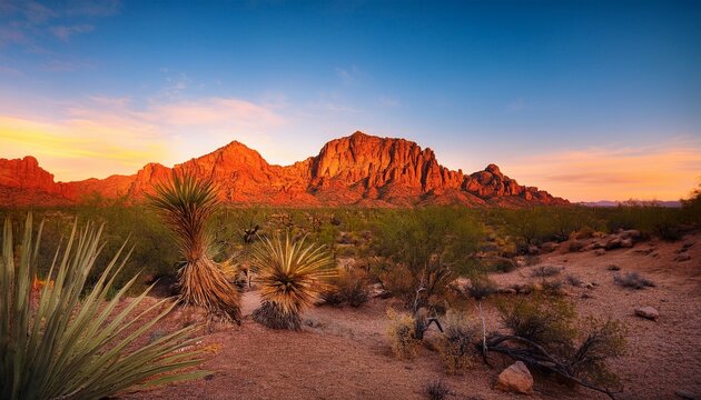 Desert Destination Arizona Southwest Hiking Tourism Scenery Late Evening Sun Casting A Warm Red Glow On The Majestic Camelback Mountain In Phoenix Scottsdale Arizona Usa