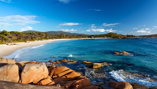 Granite Beach Coastline In Bicheno Tasmania