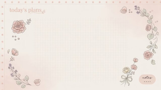 A soft pink planner page featuring handwritten floral ornaments and lined writing spaces for daily scheduling along with a dedicated area for jotting down helpful reminders for personal task mana