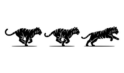 Set of tiger silhouettes in various running poses. © MDSUJON